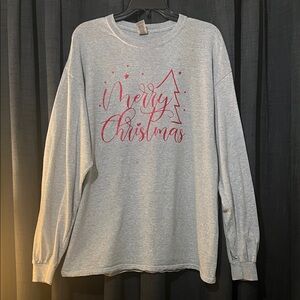 Gildan Gray Long Sleeve Tee with Red Christmas Design